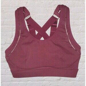 Fabletics Bella High Impact Sports Bra Womens XXS Black Cherry Strappy Back Gym